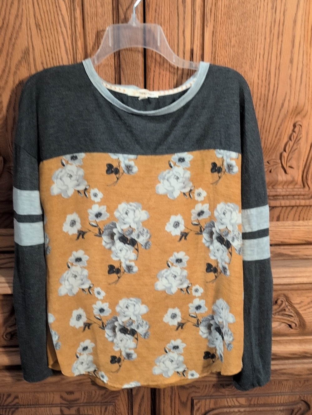 Rewind Mustard Floral & Charcoal Long Sleeve Top